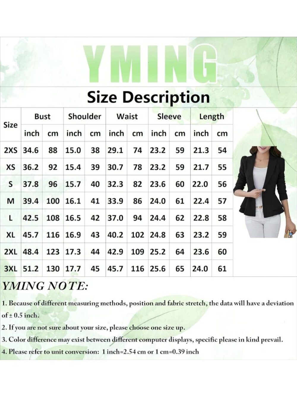 Women's Blue Slim Button Down Blazer Solid Color Office Cardigan Long Sleeve - Picture 6 of 6